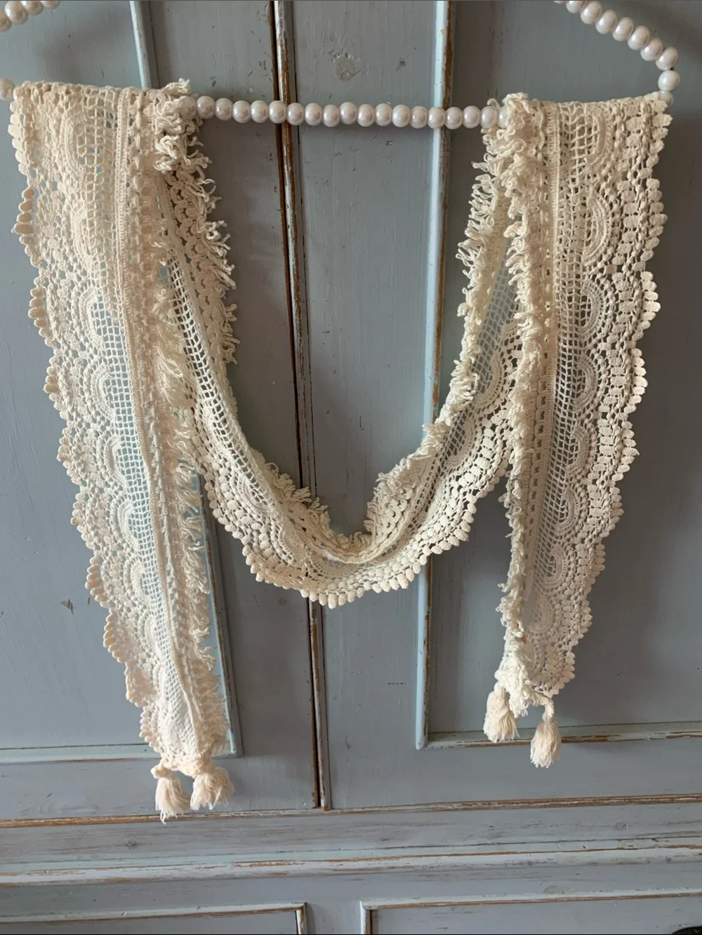 Vintage FREE PEOPLE 72” Ivory Crochet Scarf 100% Cotton Worn Once